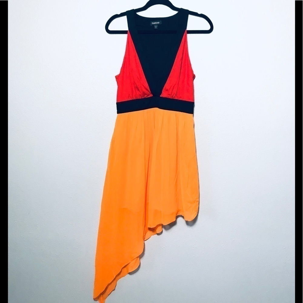 Bebe Orange Black Red Colorblock Asymmetrical D46